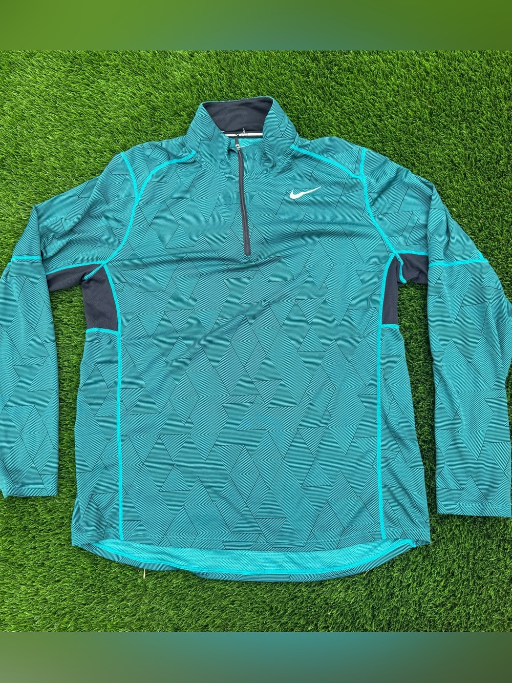 Nike Dri Fit Turquoise Patterned Quarter-Zip Training Top